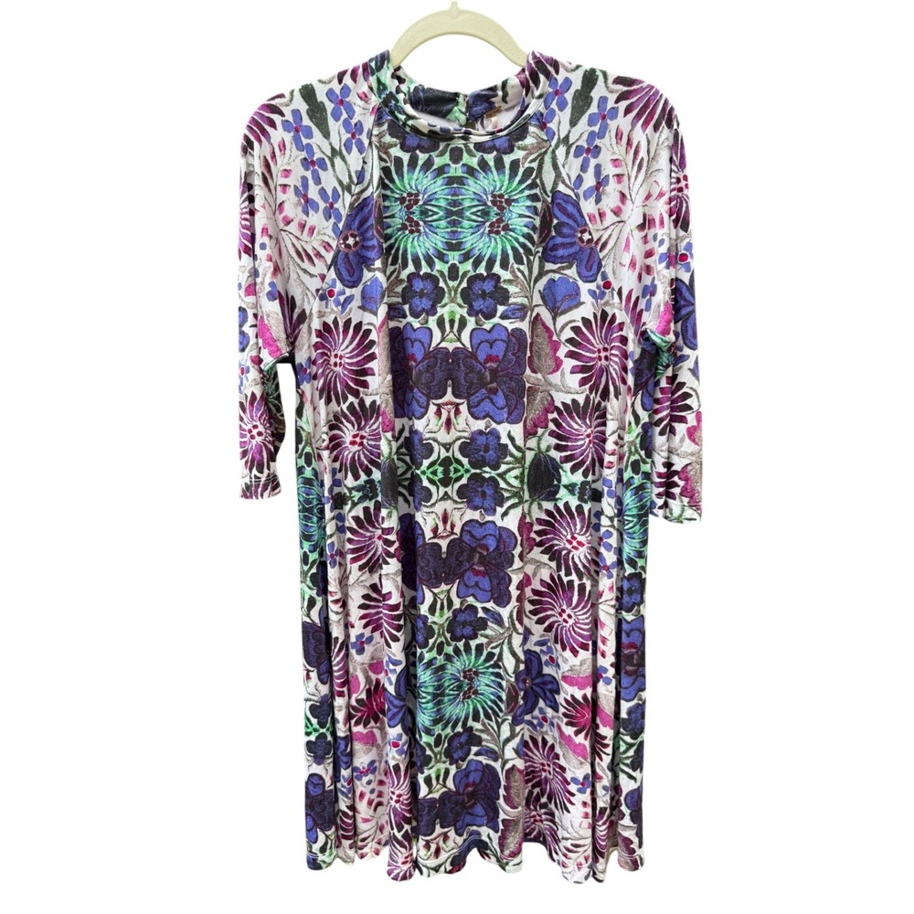 Free People Retro Romance Floral Midi Dress M Mock Neck Keyhole Boho Whimsigoth